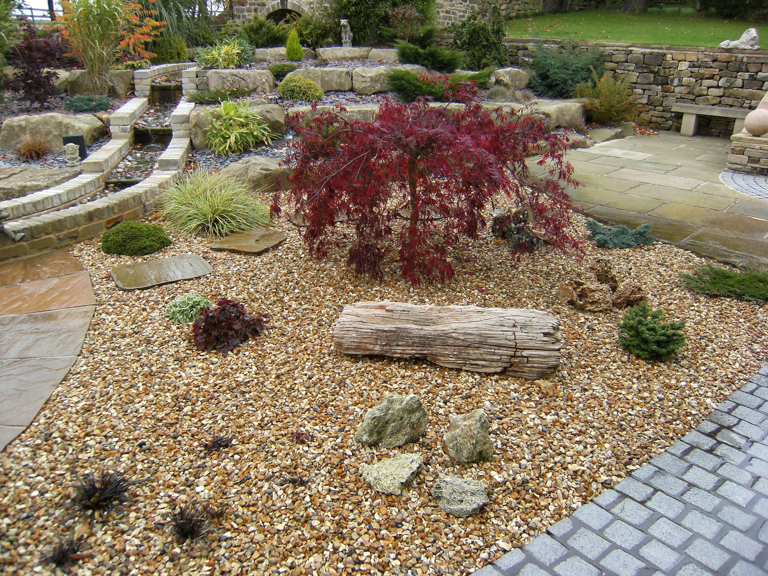 Golden gravel used for garden design