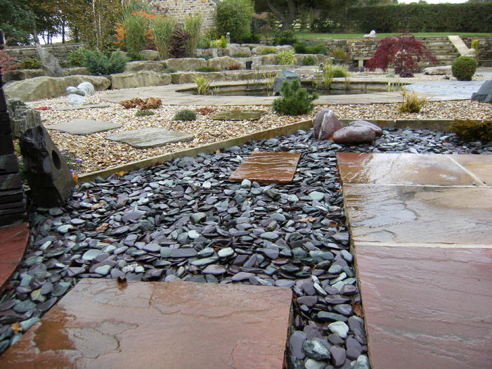 snowdonia tumbled slate laid in garden for decorative ground cover