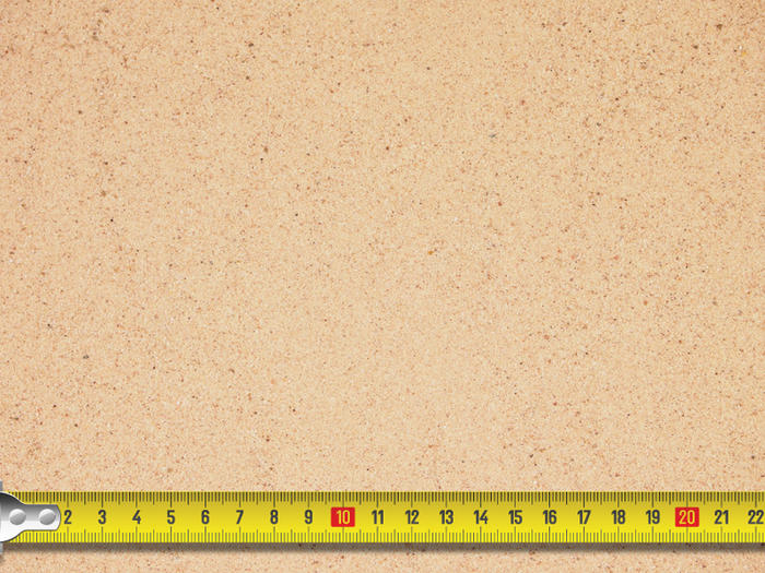 silver sand product image with tape measure to showcase size